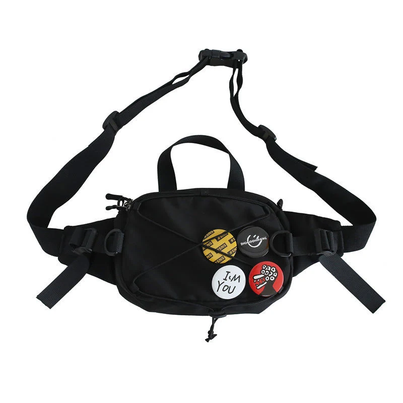Polyester Waist and Chest Bag with Cartoon Patch Black color SKU reference