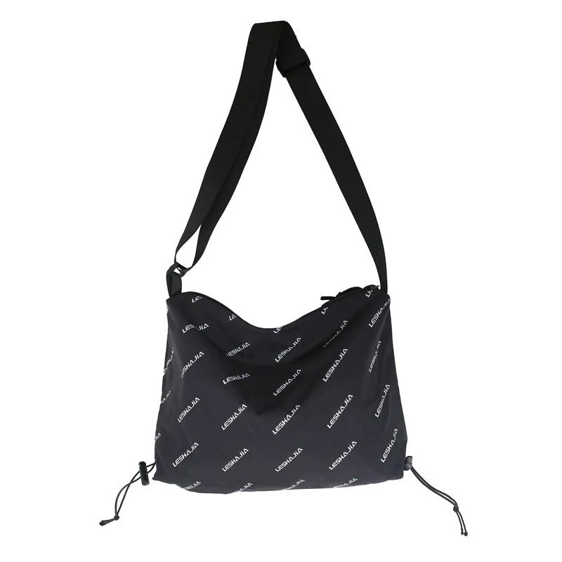 Nylon Letter-Print Messenger Crossbody Bag Black color SKU reference