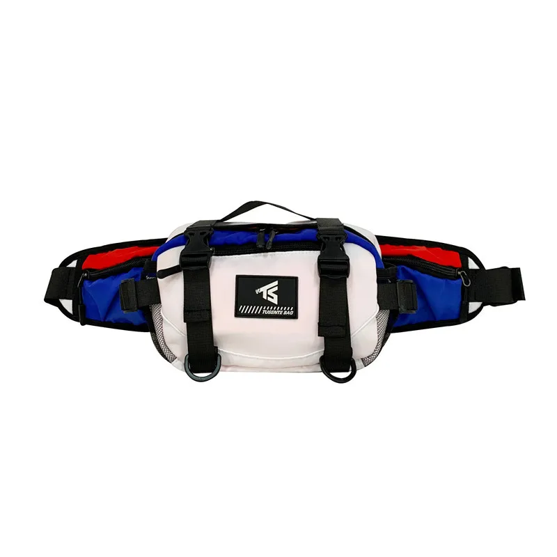 Color-Block Crossbody Chest Bag with Adjustable Strap White · blue/red side panels color SKU reference