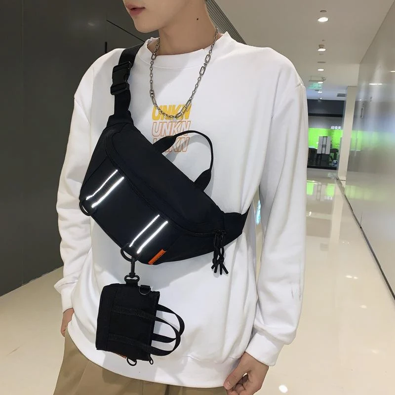 Reflective-Style Nylon Sports Chest Bag with Coin Purse Black color SKU reference