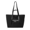 Letter-Print Oxford Tote Bag with Zipper Black color SKU reference