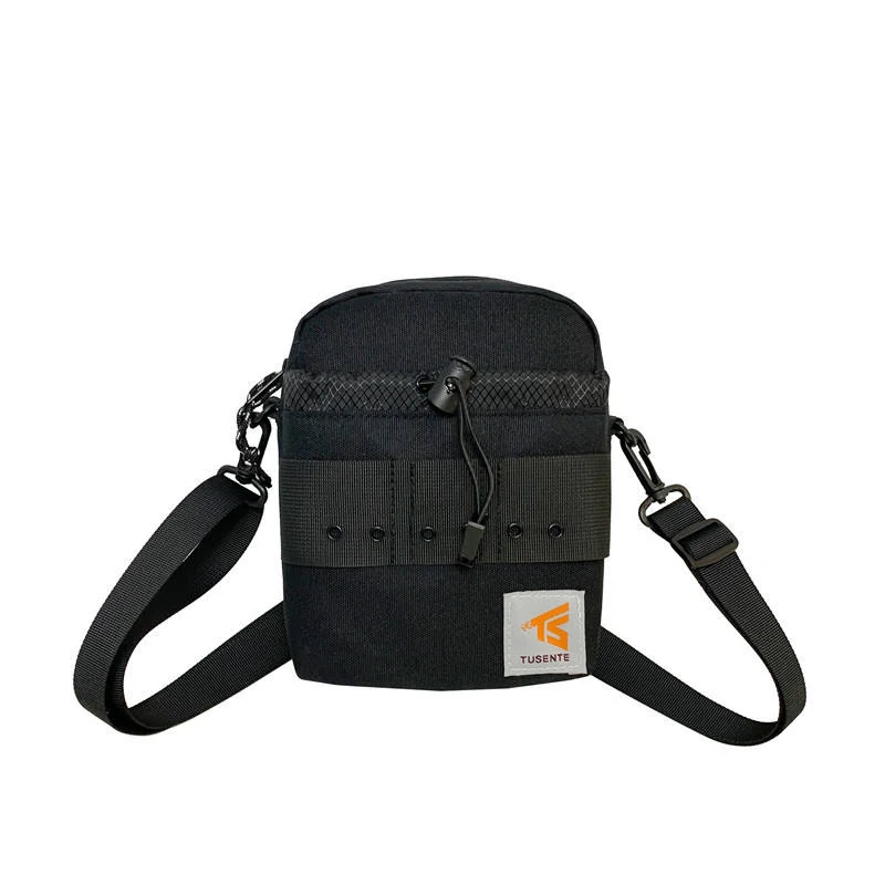 Polyester Drawstring Square Mini Crossbody Bag Black color SKU reference