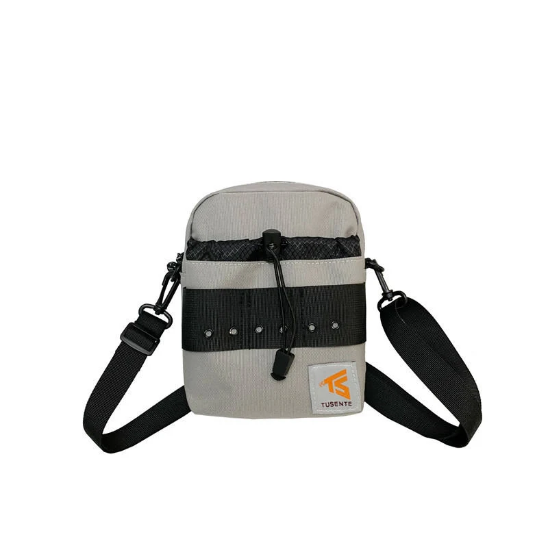 Polyester Drawstring Square Mini Crossbody Bag Gray color SKU reference