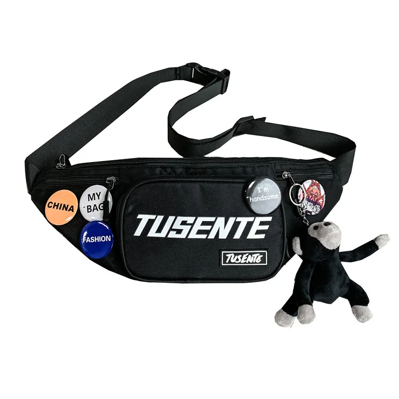 Letter-Print Waist Bag with Adjustable Strap Black color SKU reference