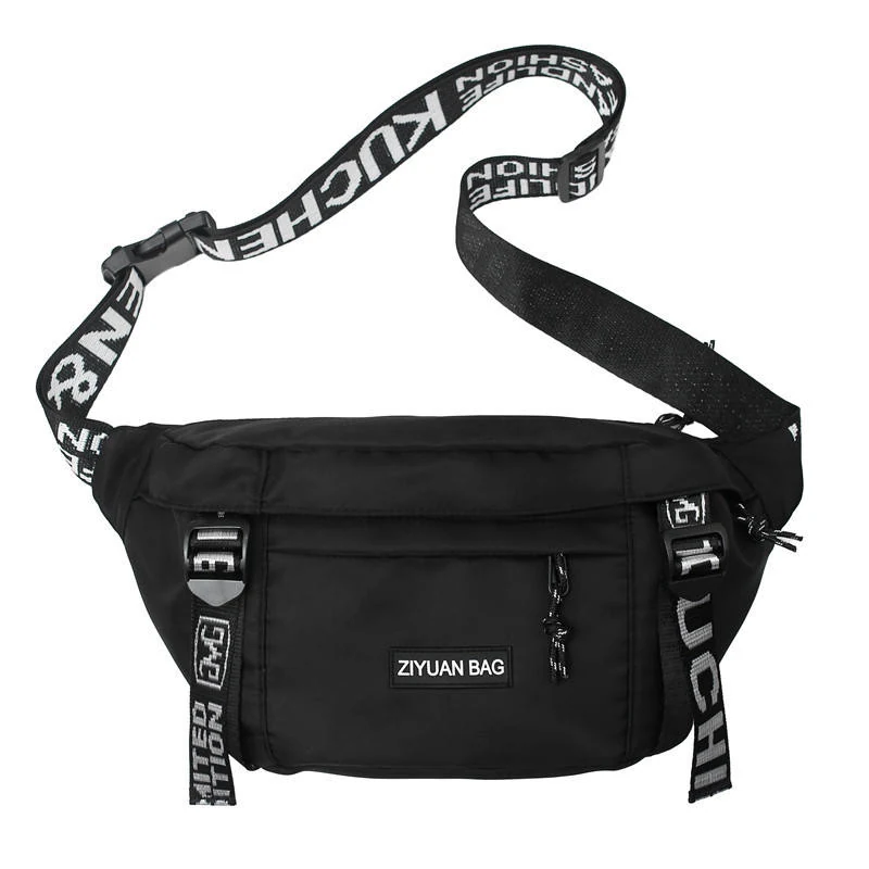 Nylon Letter-Print Chest and Waist Bag Black color SKU reference