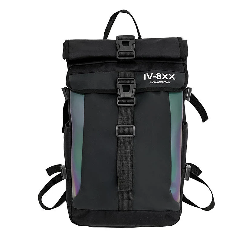 Reflective-Detail Oxford Travel Backpack Black color SKU reference