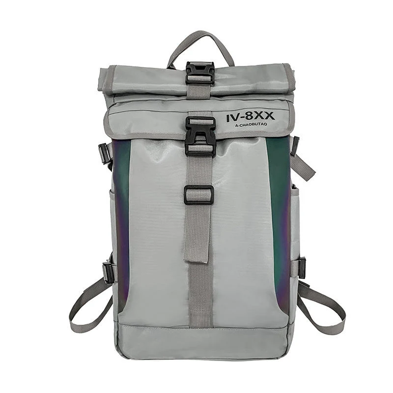 Reflective-Detail Oxford Travel Backpack Gray color SKU reference
