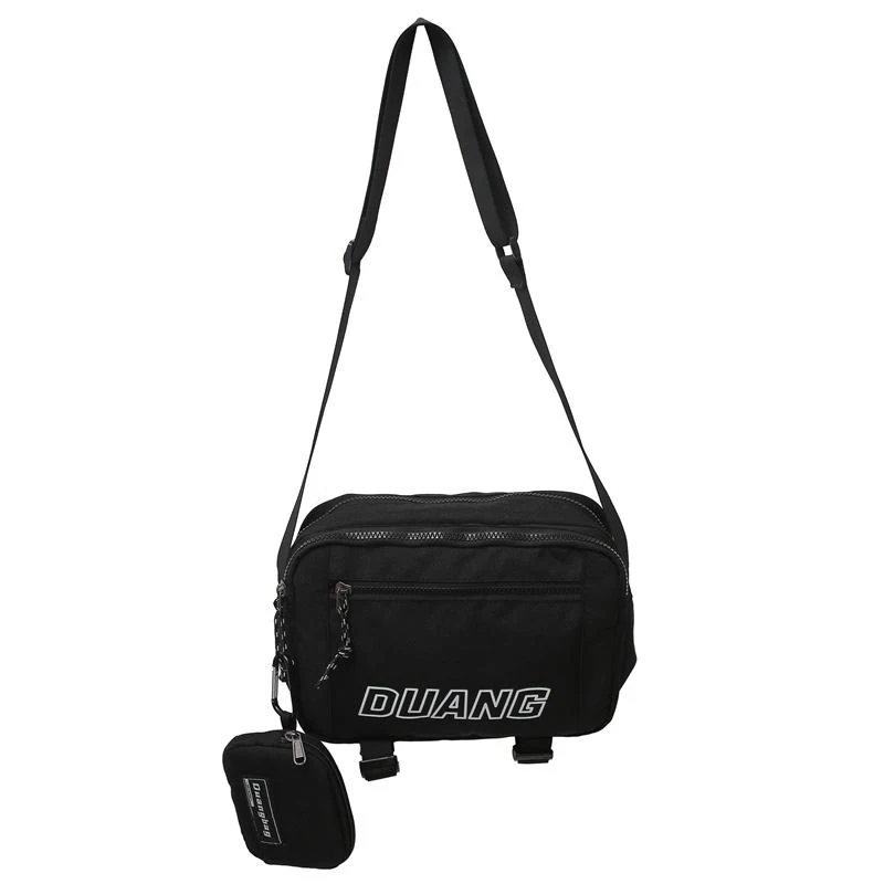 Polyester Letter-Print Crossbody Bag with Coin Purse Black color SKU reference