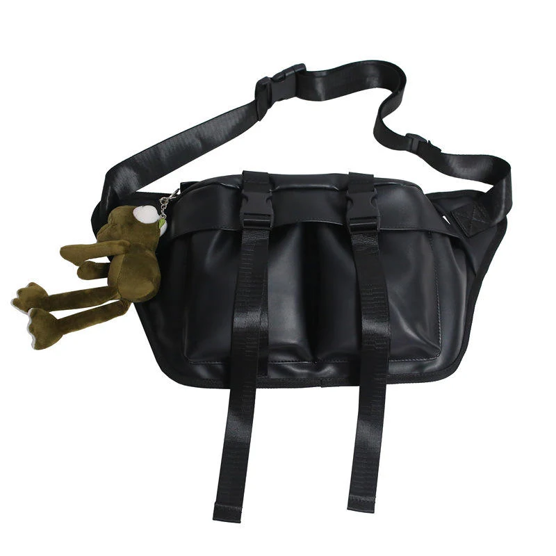 PU Chest Crossbody Bag with Frog Pendant Detail Black color SKU reference