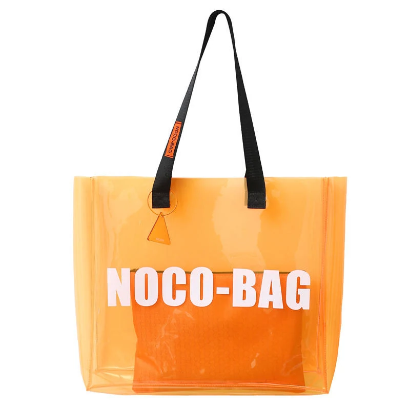 Transparent PVC Letter-Print Tote Bag Yellow color SKU reference