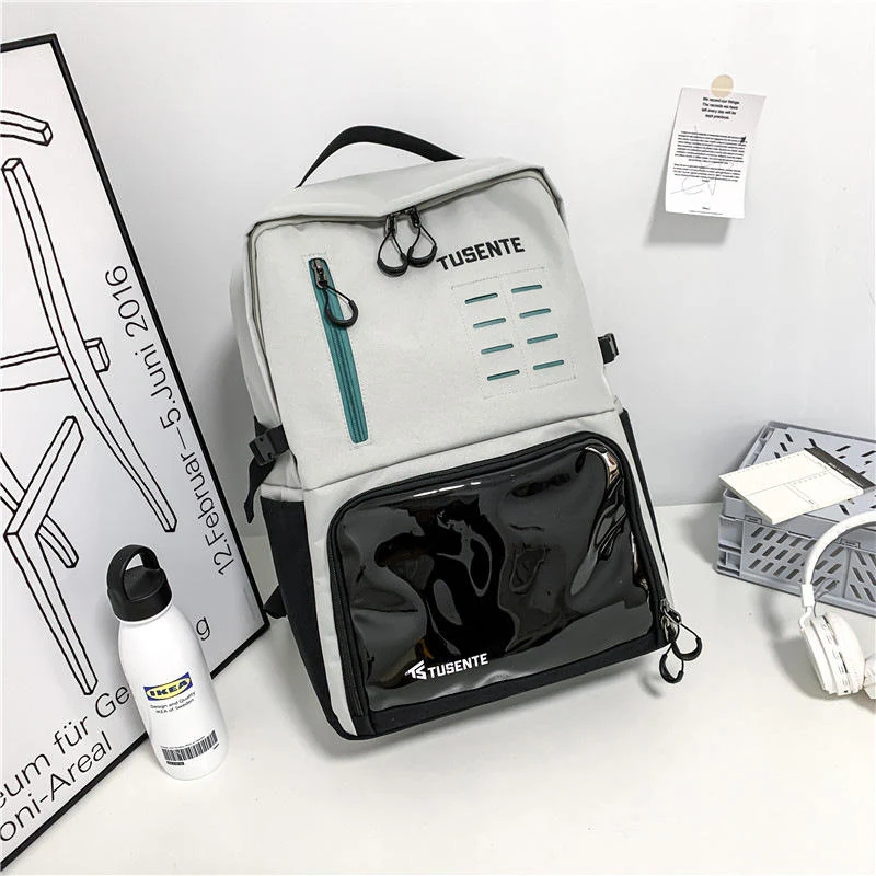 Oxford Letter-Print Student and Travel Backpack Gray color SKU reference
