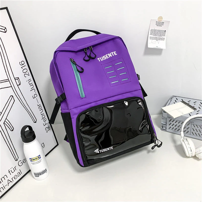 Oxford Letter-Print Student and Travel Backpack Purple color SKU reference