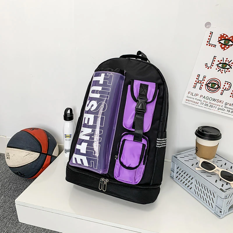 Lightweight Oxford Letter-Print Travel Backpack Purple color SKU reference