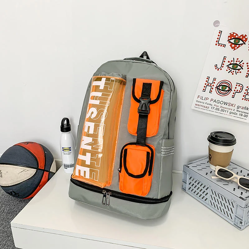 Lightweight Oxford Letter-Print Travel Backpack Gray color SKU reference