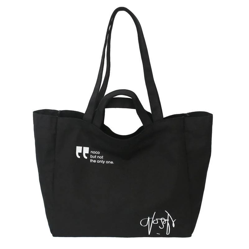 Canvas Letter-Print Travel Tote with Fold-Flat Storage Black color SKU reference