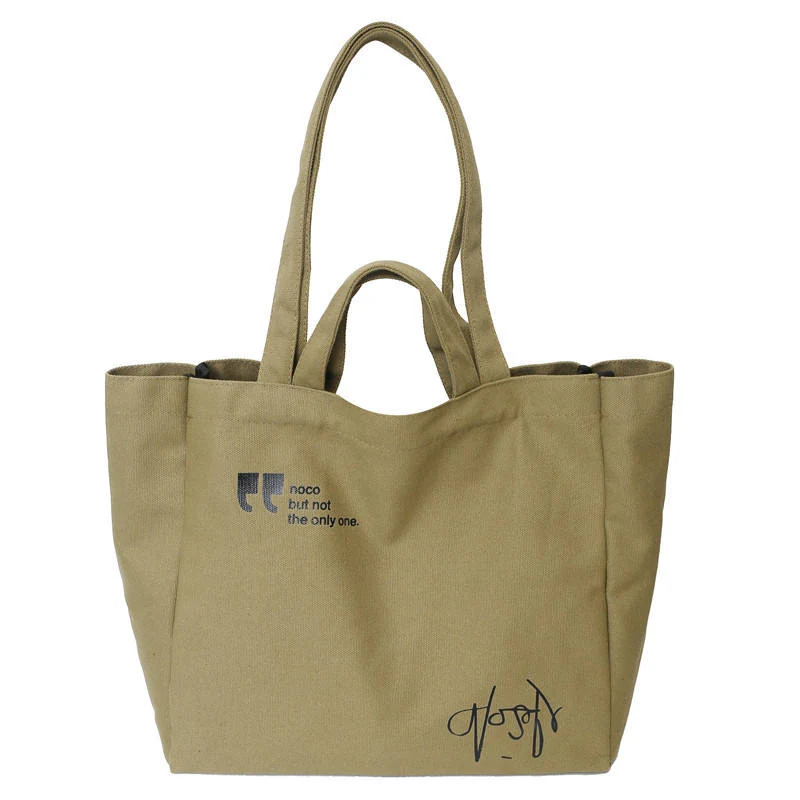 Canvas Letter-Print Travel Tote with Fold-Flat Storage Khaki color SKU reference
