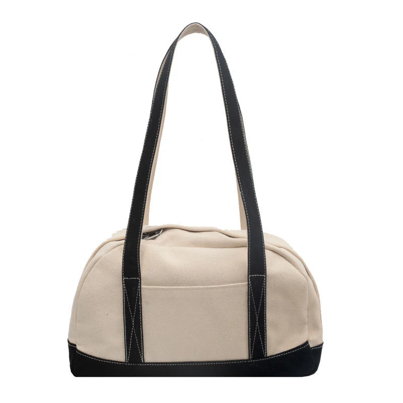 Contrast-Color Canvas Travel Tote with Fold-Flat Storage Black color SKU reference