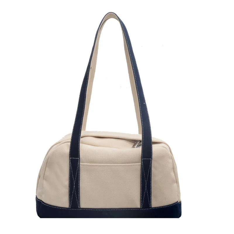 Contrast-Color Canvas Travel Tote with Fold-Flat Storage Blue color SKU reference
