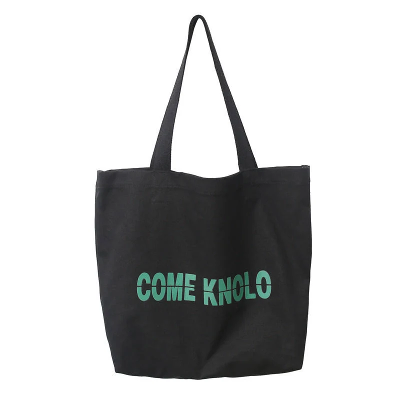Canvas Student and Travel Tote with Letter Print Black color SKU reference