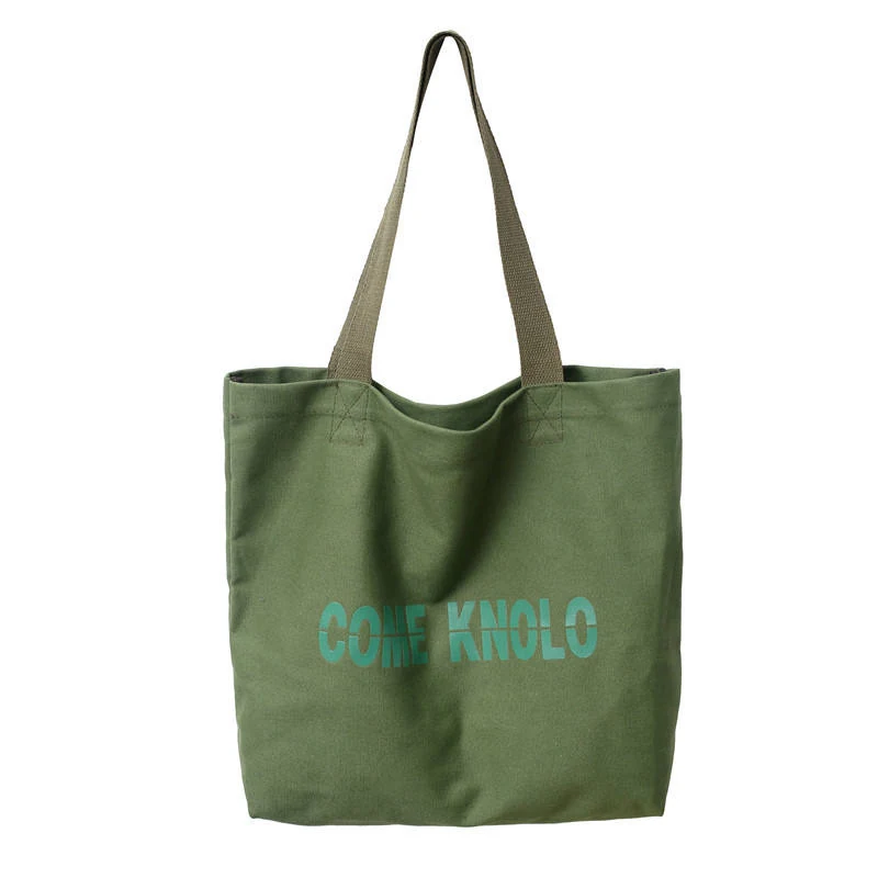 Canvas Student and Travel Tote with Letter Print Green color SKU reference