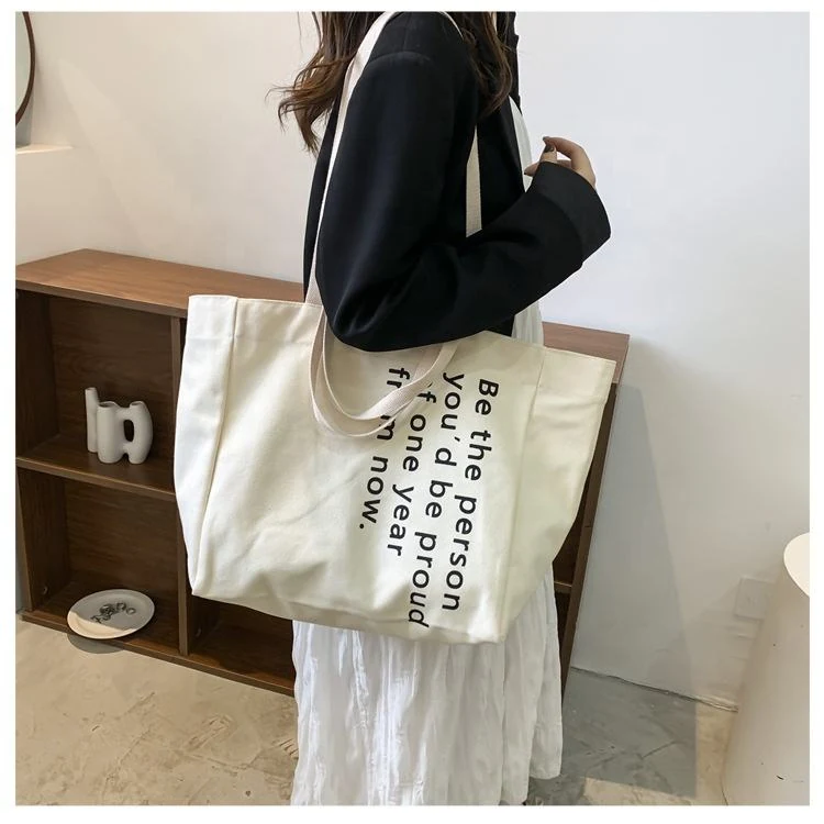 Canvas Letter-Print Travel Tote with Zip Closure product reference image