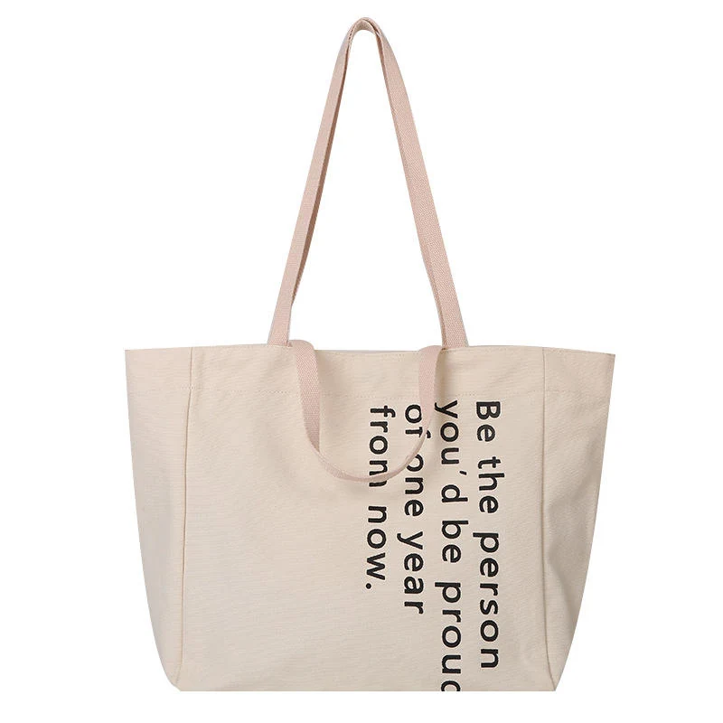 Canvas Letter-Print Travel Tote with Zip Closure White color SKU reference