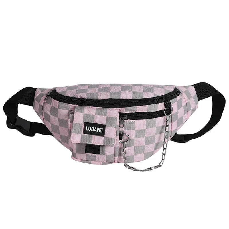 Polyester Plaid Chest and Crossbody Bag Pink color SKU reference