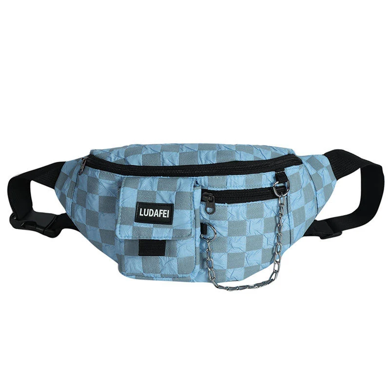 Polyester Plaid Chest and Crossbody Bag Sky Blue color SKU reference