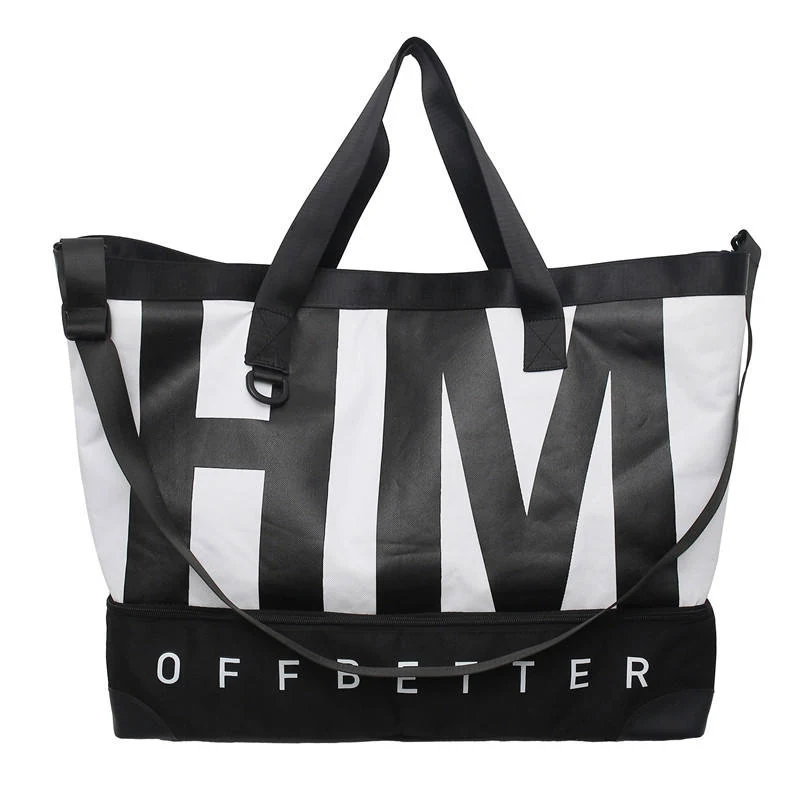 Foldable Nylon Travel Duffel with Shoe Storage Black color SKU reference