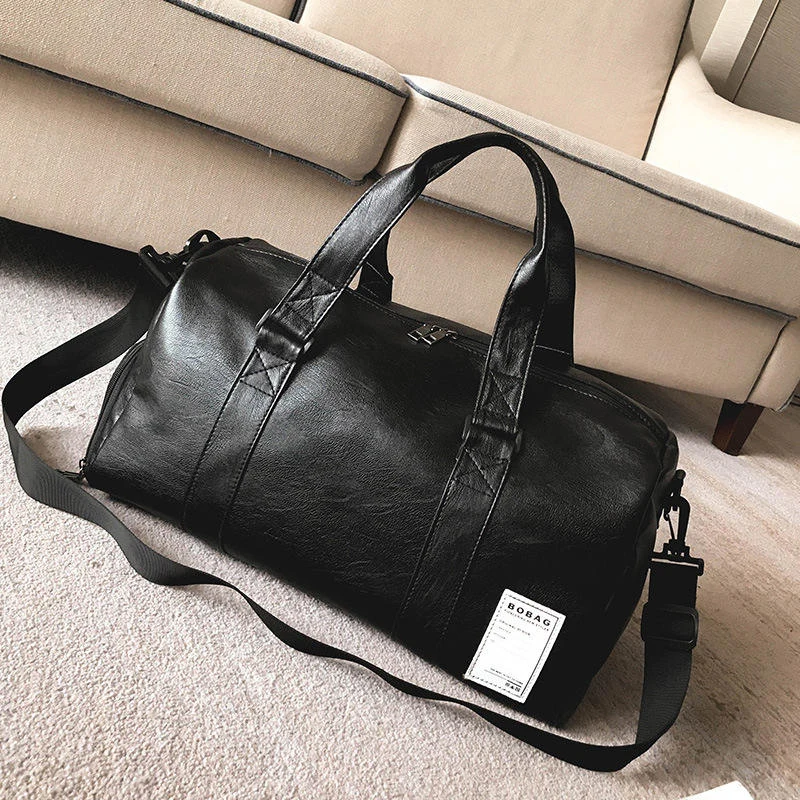 PU Cylinder Travel Duffel with Separate Shoe Compartment Black color SKU reference