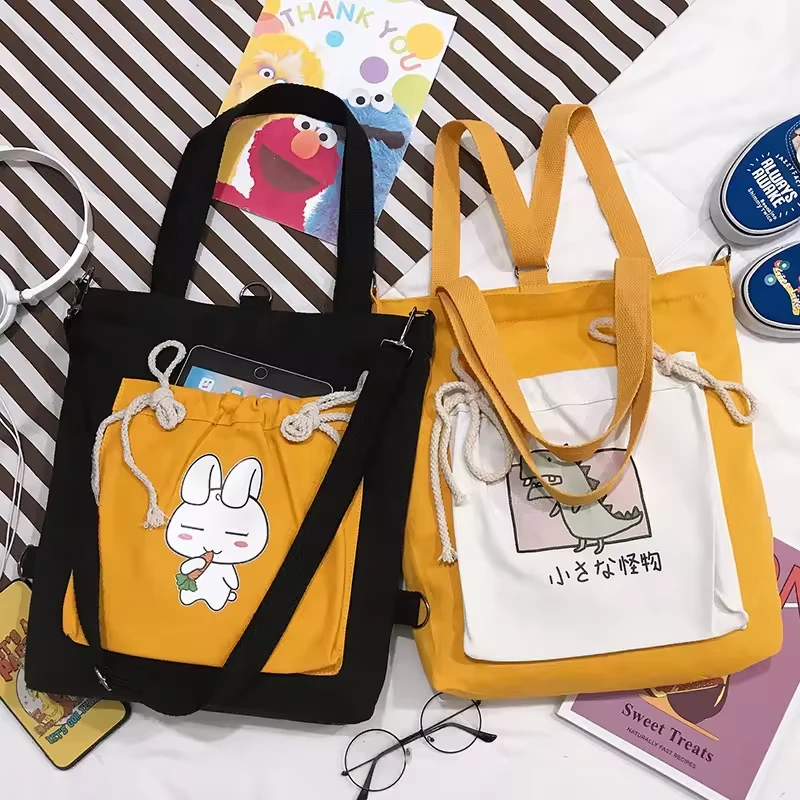 Cartoon-Print Cotton Multi-Pocket Tote product reference image