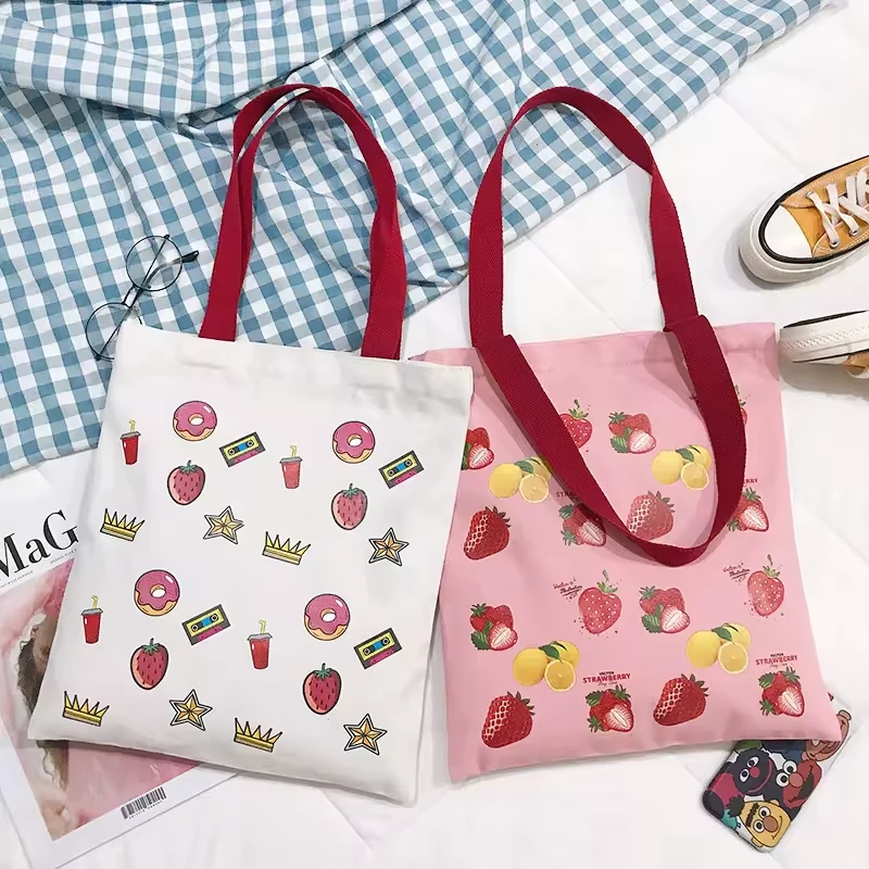 Strawberry and Lemon Print Cotton Shopping Tote product reference image