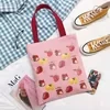 Strawberry and Lemon Print Cotton Shopping Tote Pink 01 color SKU reference