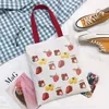 Strawberry and Lemon Print Cotton Shopping Tote White 01 color SKU reference