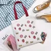 Strawberry and Lemon Print Cotton Shopping Tote White 02 color SKU reference