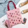 Strawberry and Lemon Print Cotton Shopping Tote Pink 02 color SKU reference