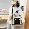 Cotton Letter-Print Multi-Pocket Messenger Tote Option 01 color SKU reference