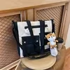 Cotton Multi-Pocket Crossbody Tote with Rivet-Button Details Black color SKU reference