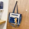 Cotton Multi-Pocket Crossbody Tote with Rivet-Button Details Deep blue color SKU reference