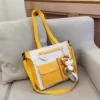 Cotton Multi-Pocket Crossbody Tote with Rivet-Button Details Yellow color SKU reference