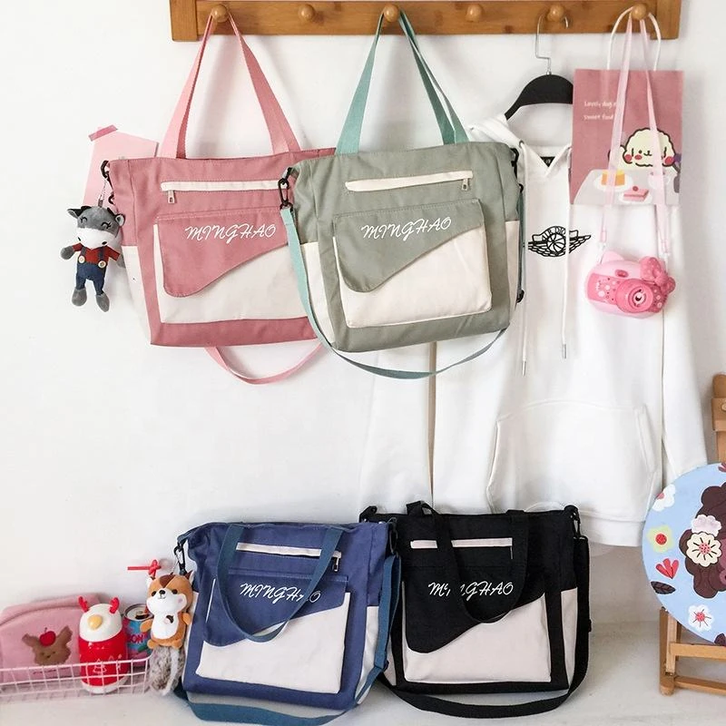 Letter-Print Cotton Crossbody Tote with Zipper product reference image