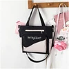 Letter-Print Cotton Crossbody Tote with Zipper White color SKU reference