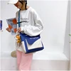 Letter-Print Cotton Crossbody Tote with Zipper Deep blue color SKU reference