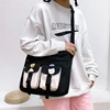 Cotton Crossbody Tote with Front Storage Pockets Black color SKU reference