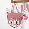 Cotton Crossbody Tote with Front Storage Pockets Pink color SKU reference
