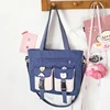 Cotton Crossbody Tote with Front Storage Pockets Navy color SKU reference