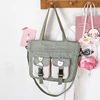 Cotton Crossbody Tote with Front Storage Pockets Green color SKU reference