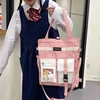 Cotton Tote with Clear Window Pocket Pink color SKU reference