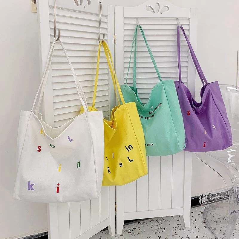Cotton Tote with Candy-Color Letter Print product reference image
