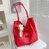 Cotton Open-Top Tote with Front Pocket Red color SKU reference